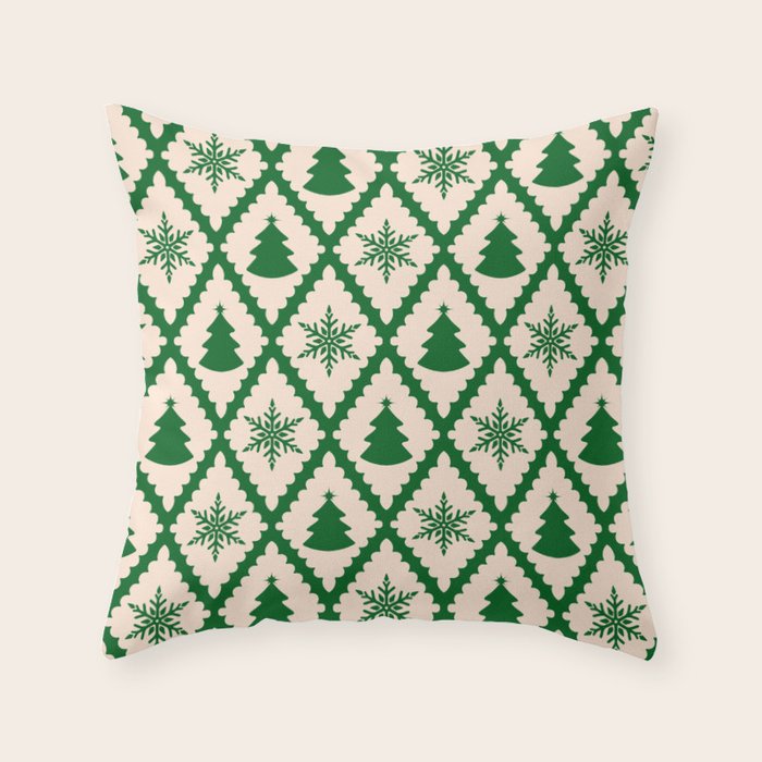 Festive Christmas Check in Green & Off White Throw Pillow Gallery Image 6