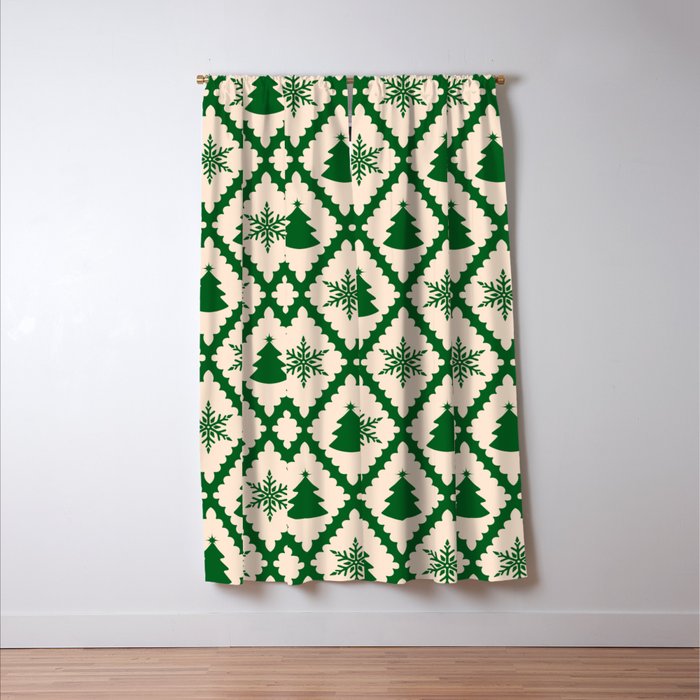 Festive Christmas Check in Green & Off White Window Curtain Gallery Image 3