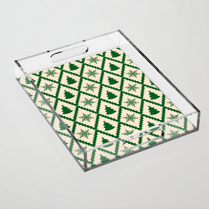 Festive Christmas Check in Green & Off White Acrylic Tray Gallery Image 1