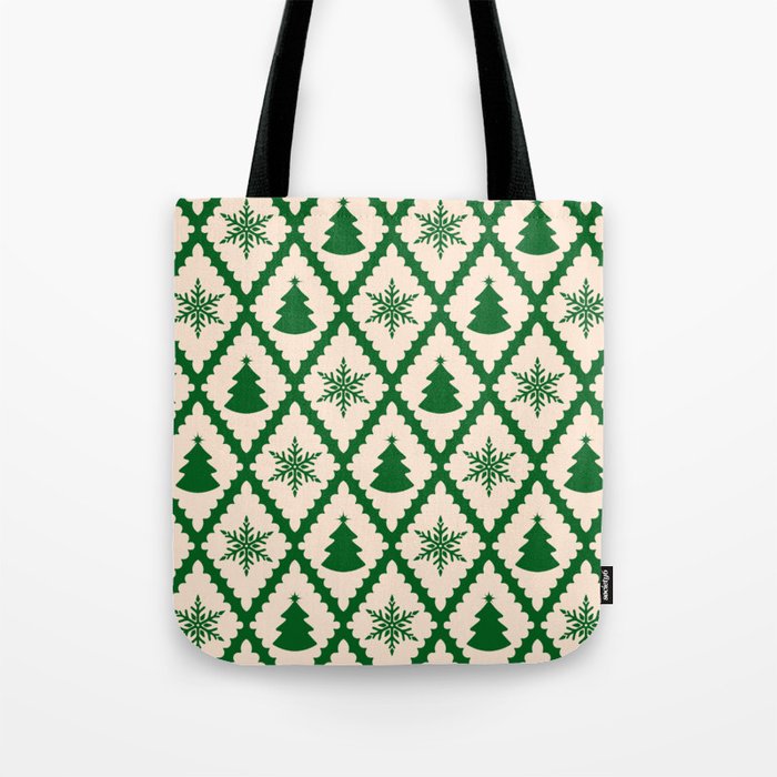 Festive Christmas Check in Green & Off White Tote Bag Gallery Image 1