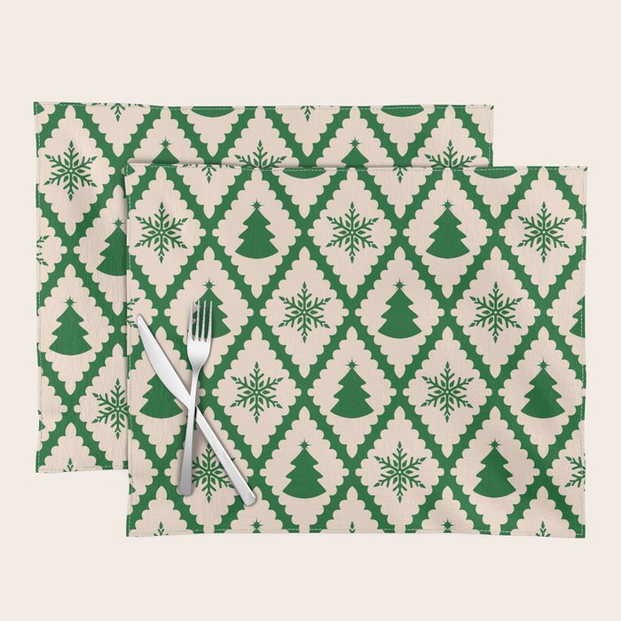 Festive Christmas Check in Green & Off White Placemat Gallery Image 1