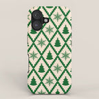 Festive Christmas Check in Green & Off White iPhone Case Gallery Image 1