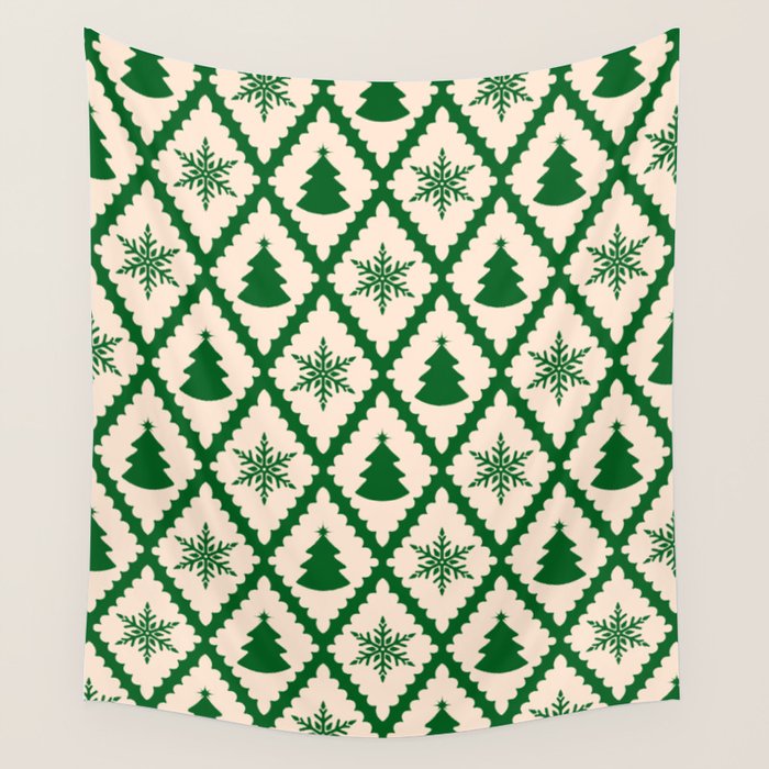 Festive Christmas Check in Green & Off White Wall Tapestry Gallery Image 4
