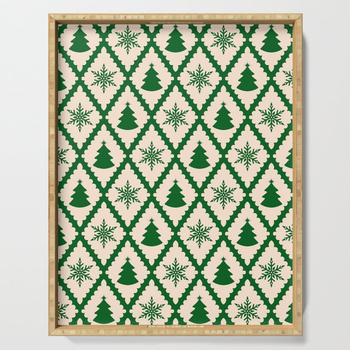 Festive Christmas Check in Green & Off White Serving Tray Gallery Image 1