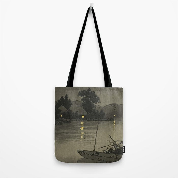 Hasui Kawase, Moon Over Lakeside - Vintage Japanese Woodblock Print Art Tote Bag Gallery Image 2