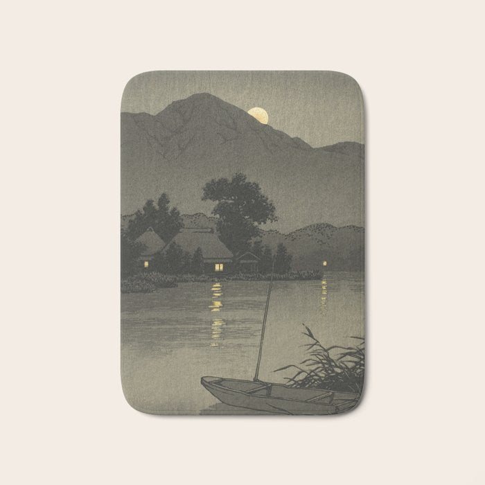 Hasui Kawase, Moon Over Lakeside - Vintage Japanese Woodblock Print Art Bath Mat Gallery Image 1