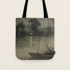 Hasui Kawase, Moon Over Lakeside - Vintage Japanese Woodblock Print Art Tote Bag Gallery Image 1