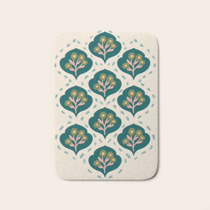 Block-Print Floral Bath Mat Gallery Image 1