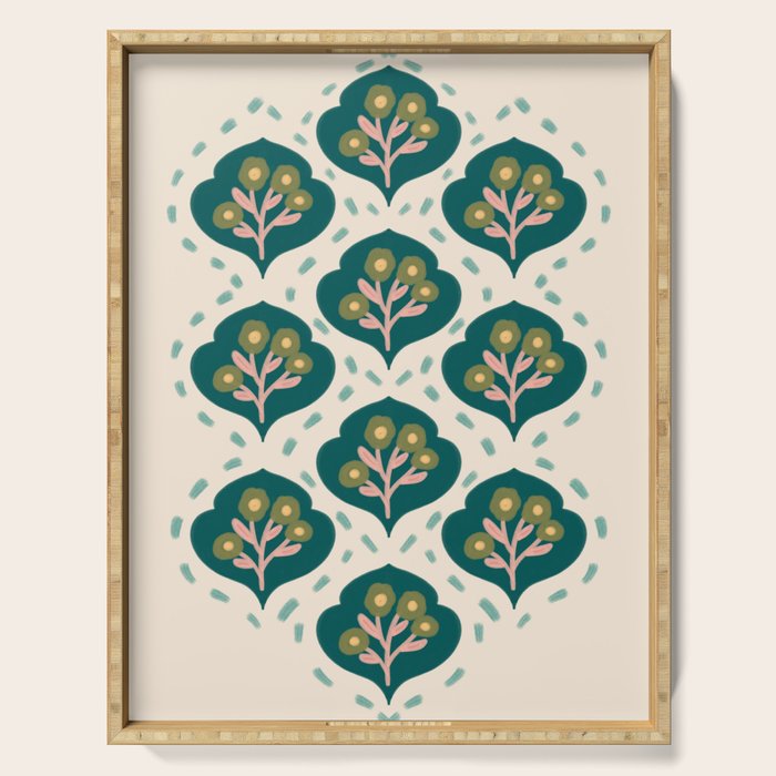 Block-Print Floral Serving Tray Gallery Image 1