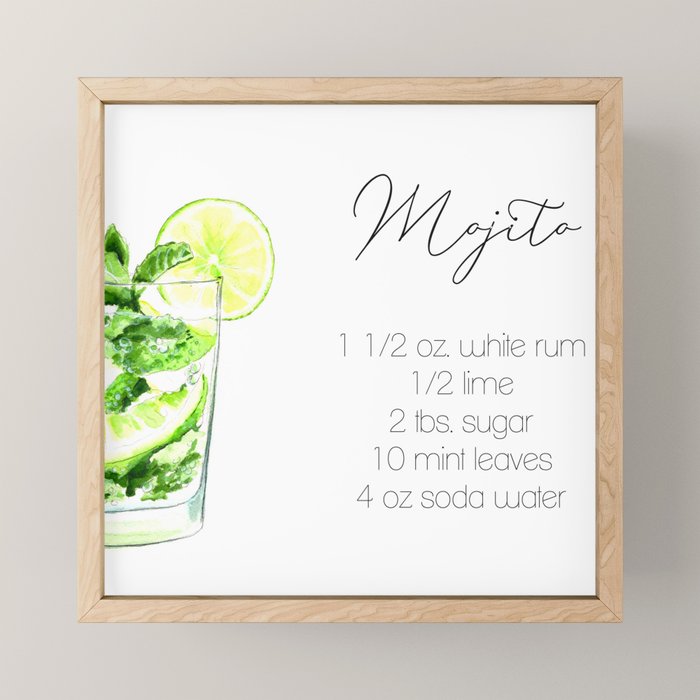 Cocktail Recipes. Mojito. Square Mini Art Print Gallery Image 1