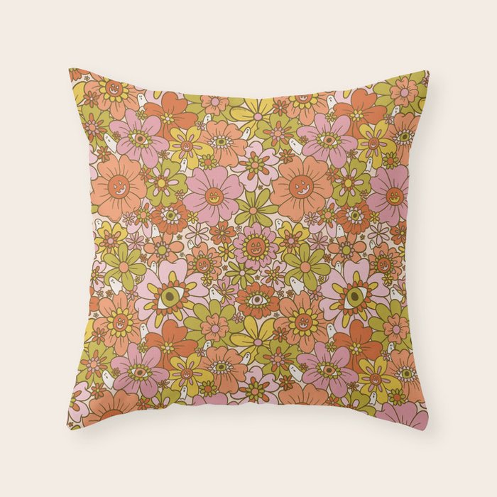 Spooky Groovy Flower Print Throw Pillow Gallery Image 6