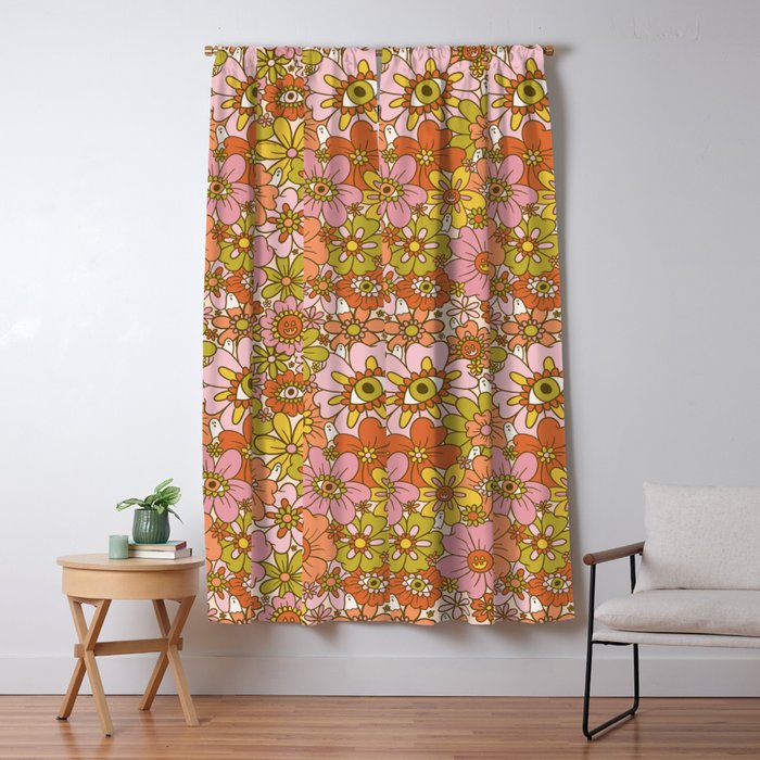 Spooky Groovy Flower Print Window Curtain Gallery Image 1