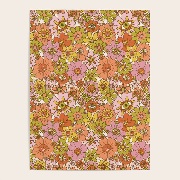 Spooky Groovy Flower Print Poster Gallery Image 1