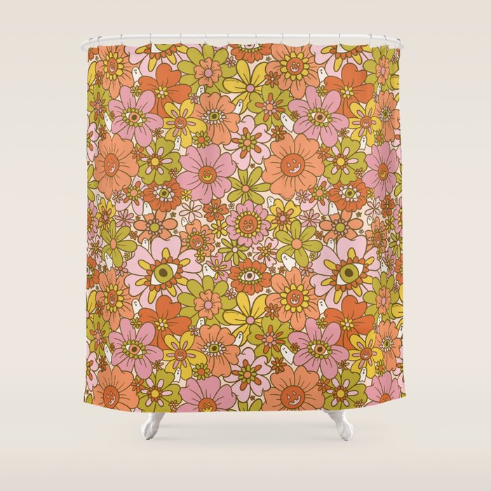 Spooky Groovy Flower Print Shower Curtain Gallery Image 1