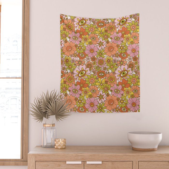 Spooky Groovy Flower Print Wall Tapestry Gallery Image 2