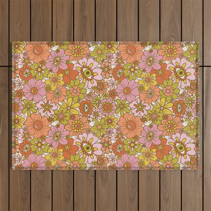 Spooky Groovy Flower Print Outdoor Rug Gallery Image 1