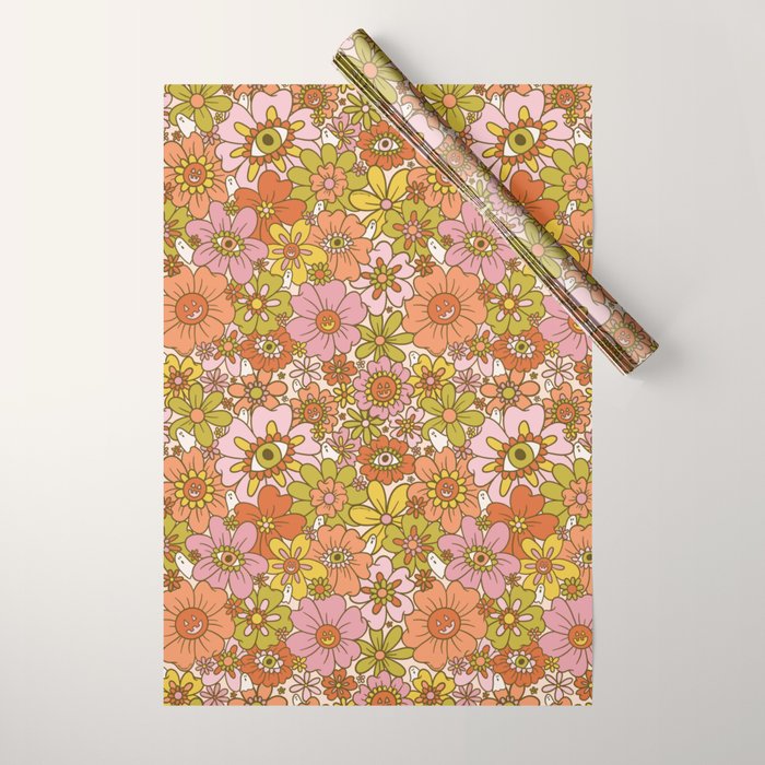 Spooky Groovy Flower Print Wrapping Paper Gallery Image 1