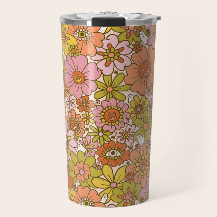Spooky Groovy Flower Print Travel Mug Gallery Image 1