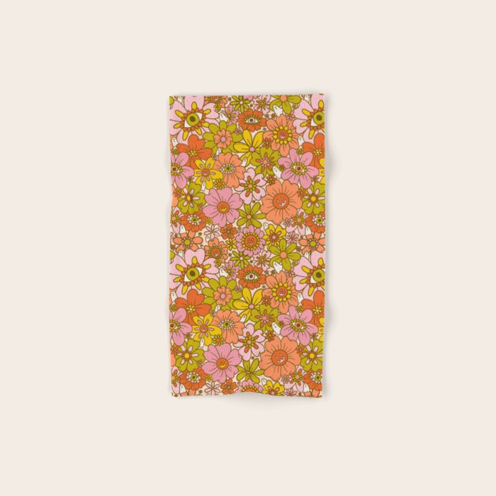 Spooky Groovy Flower Print Bath Towel Gallery Image 1