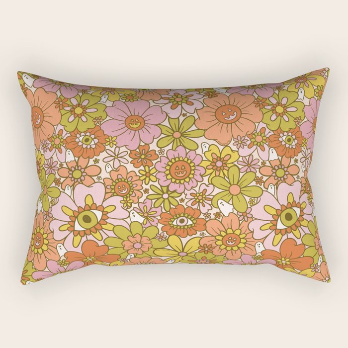Spooky Groovy Flower Print Rectangular Pillow Gallery Image 2