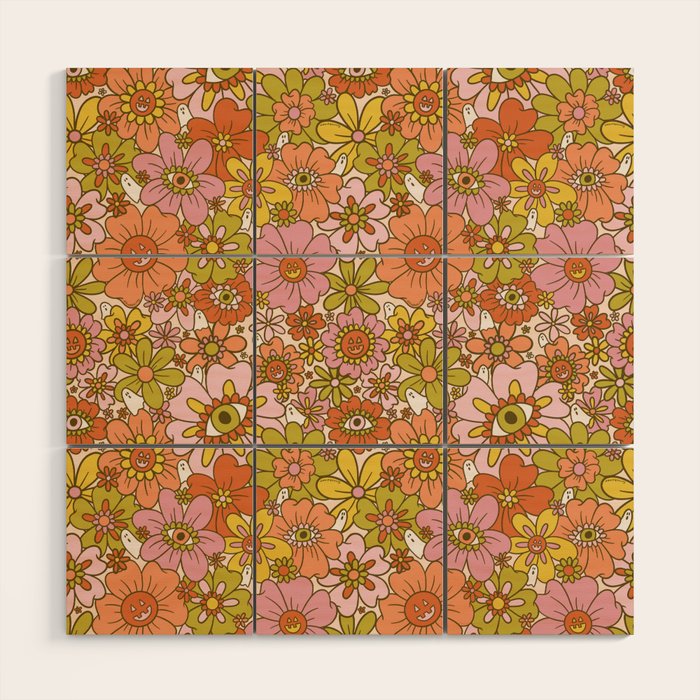Spooky Groovy Flower Print Wood Wall Art Gallery Image 1