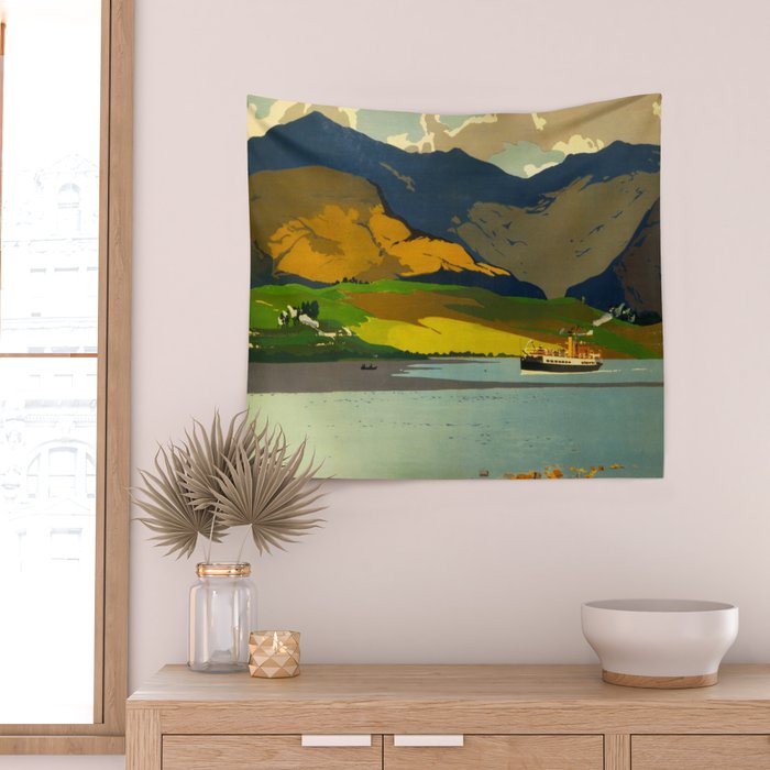 Loch Awe Vintage Mid Century Art Travel Poster British Railways Colorful Landscape Wall Tapestry Gallery Image 2