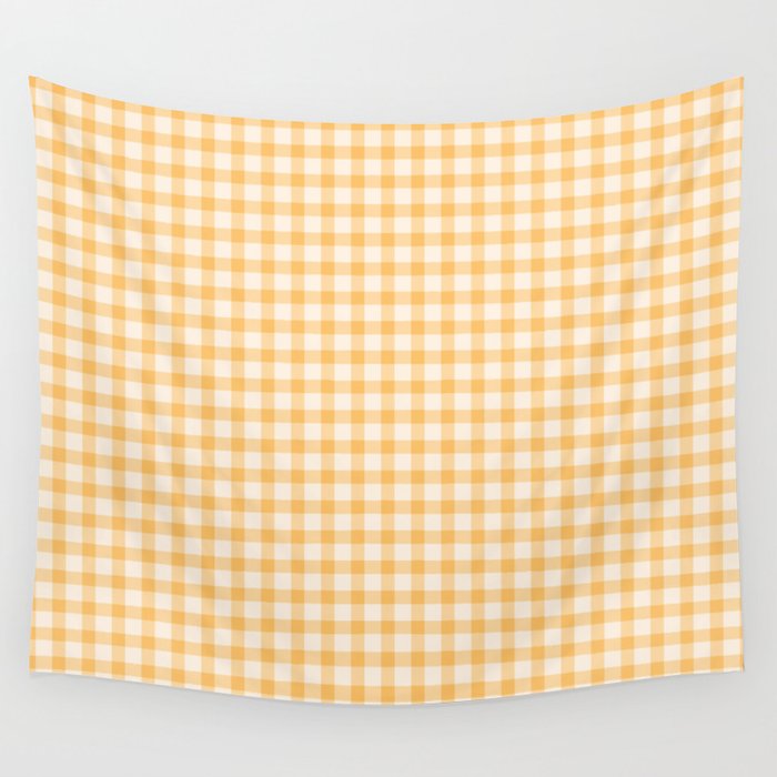 Gingham Checkered Patchwork in Orange Yellow. Wall Tapestry Gallery Image 1