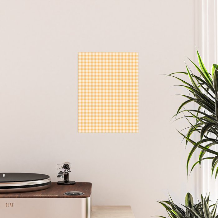 Gingham Checkered Patchwork in Orange Yellow. Poster Gallery Image 2