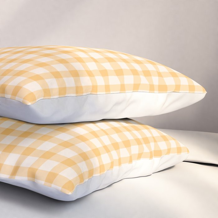 Gingham Checkered Patchwork in Orange Yellow. Pillow Sham Gallery Image 3