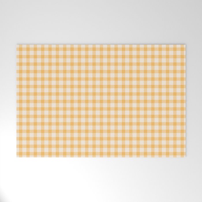 Gingham Checkered Patchwork in Orange Yellow. Welcome Mat Gallery Image 1