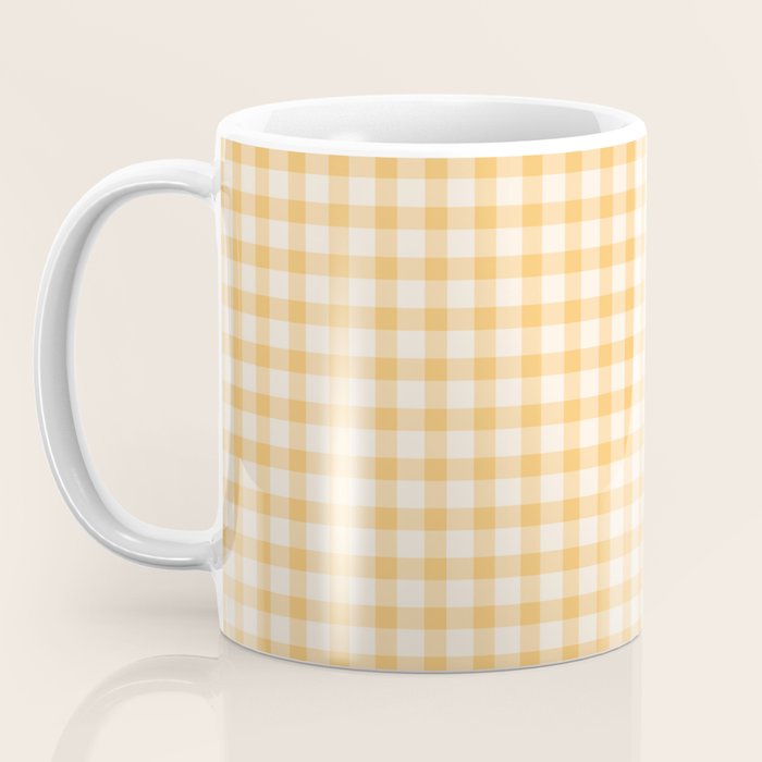 Gingham Checkered Patchwork in Orange Yellow. Coffee Mug Gallery Image 3