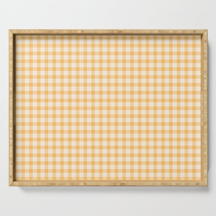 Gingham Checkered Patchwork in Orange Yellow. Serving Tray Gallery Image 1
