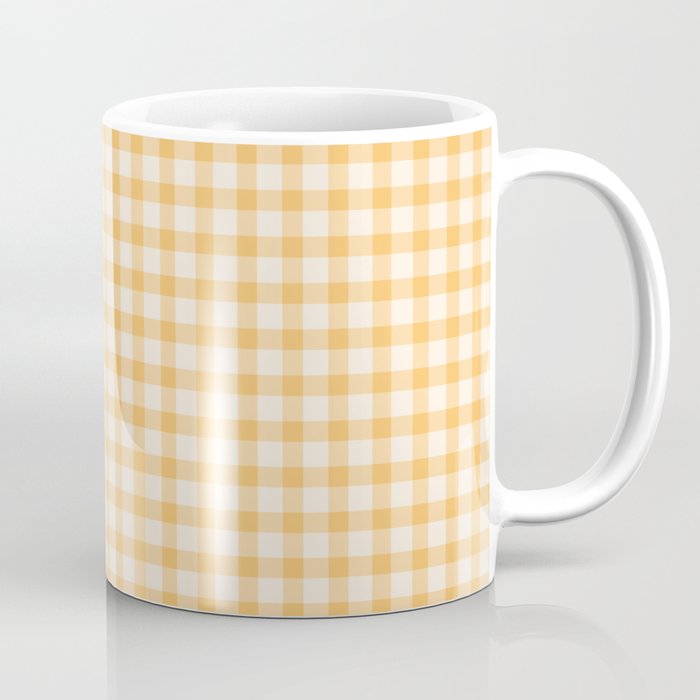 Gingham Checkered Patchwork in Orange Yellow. Coffee Mug Gallery Image 1