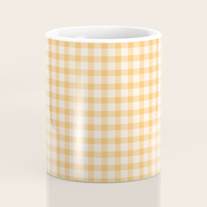 Gingham Checkered Patchwork in Orange Yellow. Coffee Mug Gallery Image 4