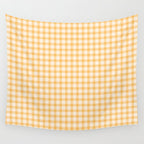 Gingham Checkered Patchwork in Orange Yellow. Wall Tapestry Gallery Image 4