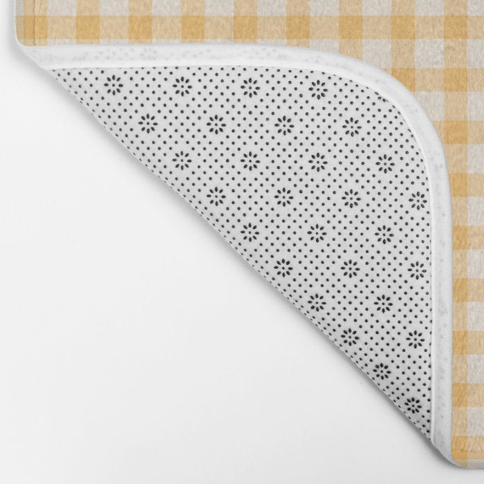 Gingham Checkered Patchwork in Orange Yellow. Bath Mat Gallery Image 2
