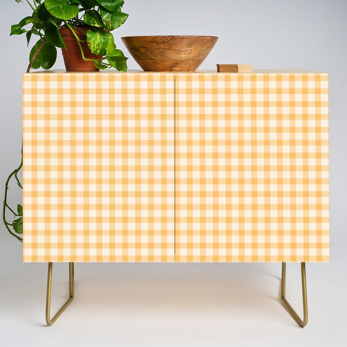 Gingham Checkered Patchwork in Orange Yellow. Credenza Gallery Image 1