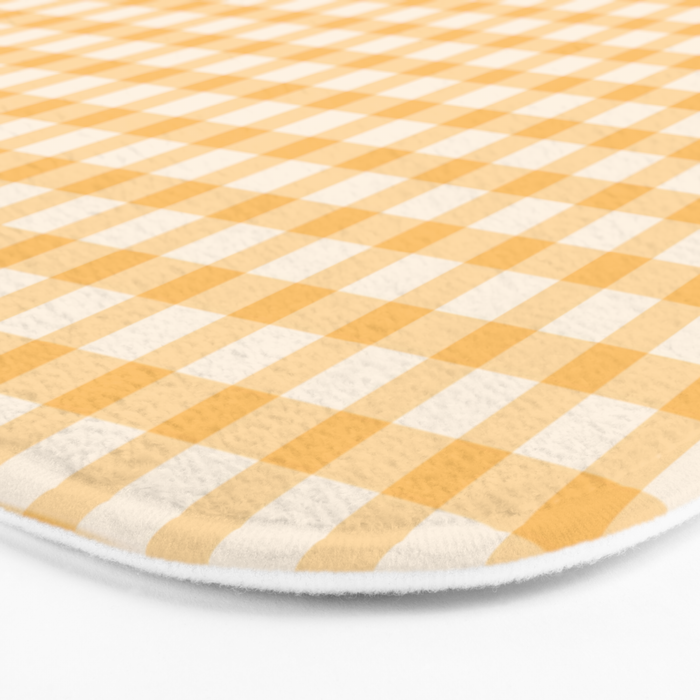 Gingham Checkered Patchwork in Orange Yellow. Bath Mat Gallery Image 3