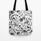 Bountiful Bouquet Black Watercolor Tote Bag Gallery Image 1