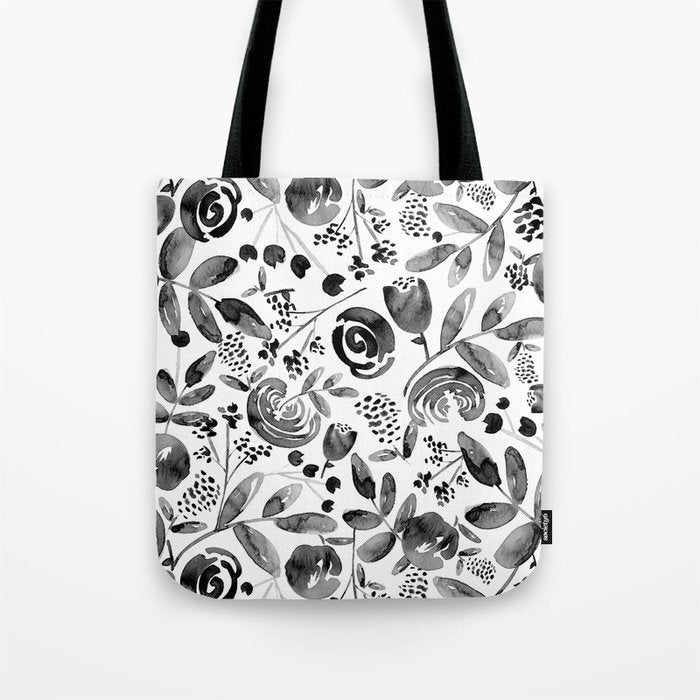 Bountiful Bouquet Black Watercolor Tote Bag Gallery Image 1