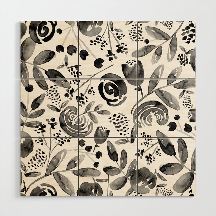 Bountiful Bouquet Black Watercolor Wood Wall Art Gallery Image 1