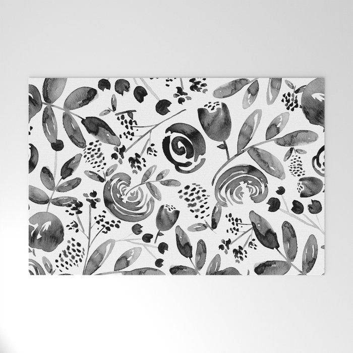 Bountiful Bouquet Black Watercolor Welcome Mat Gallery Image 1