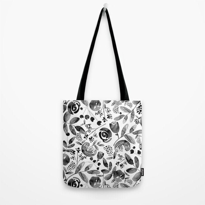 Bountiful Bouquet Black Watercolor Tote Bag Gallery Image 2