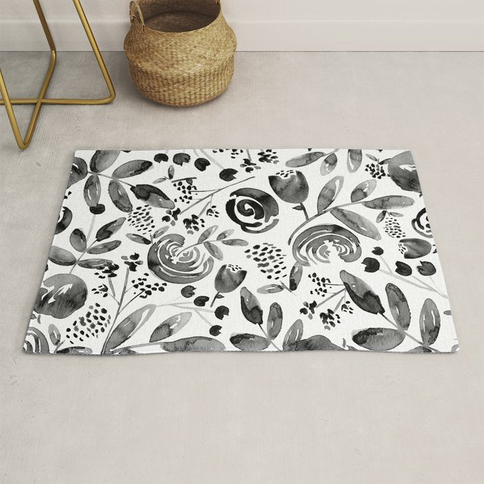 Bountiful Bouquet Black Watercolor Rug Gallery Image 1