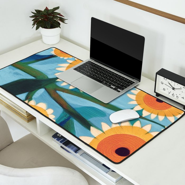 Sunflower Study in Sunny Yellow and Burnt Orange Desk Mat Gallery Image 2