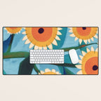 Sunflower Study in Sunny Yellow and Burnt Orange Desk Mat Gallery Image 1