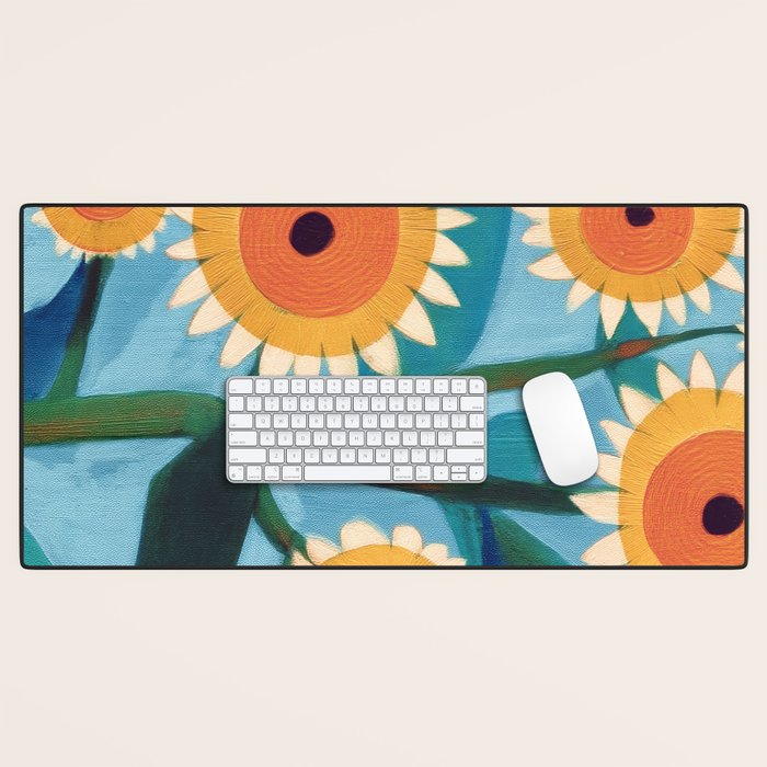 Sunflower Study in Sunny Yellow and Burnt Orange Desk Mat Gallery Image 1