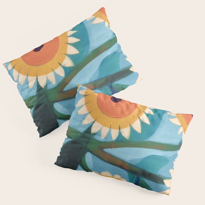 Sunflower Study in Sunny Yellow and Burnt Orange Pillow Sham Gallery Image 3