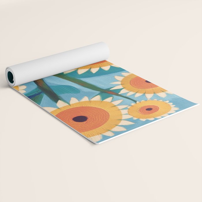 Sunflower Study in Sunny Yellow and Burnt Orange Yoga Mat Gallery Image 2