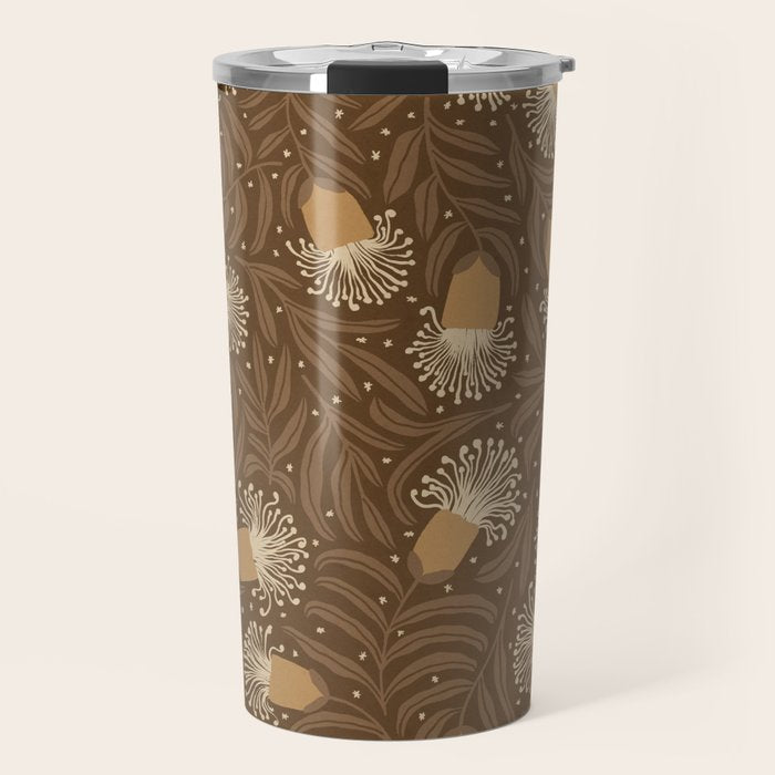 Whimsical Florals / Orange & Brown Travel Mug Gallery Image 1